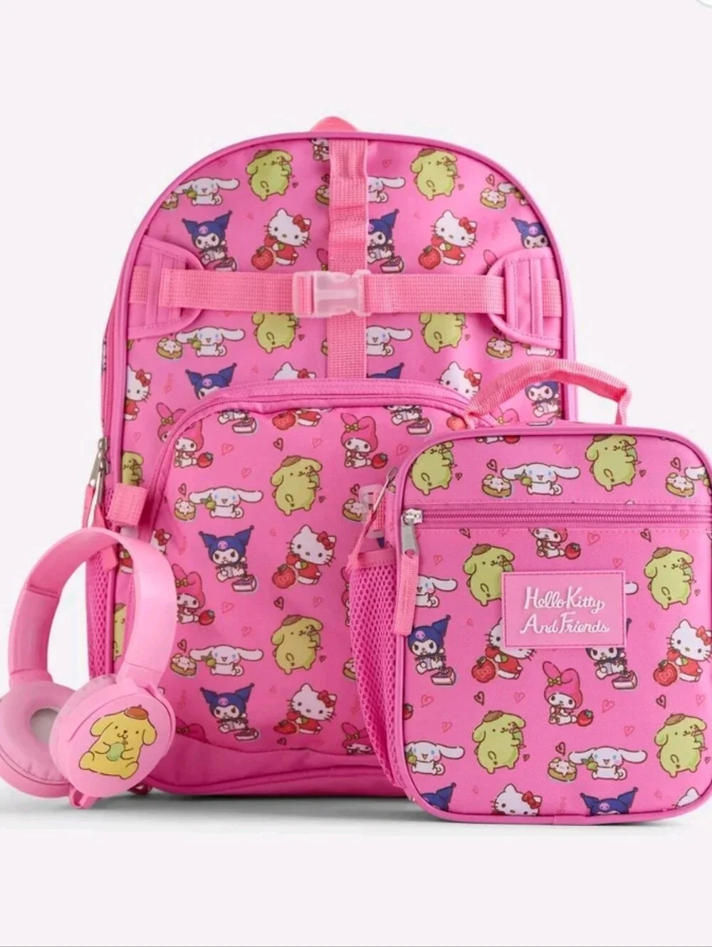 Sanrio Hello Kitty and Friends Girls Backpack Set with Lunch Bag and Headphones